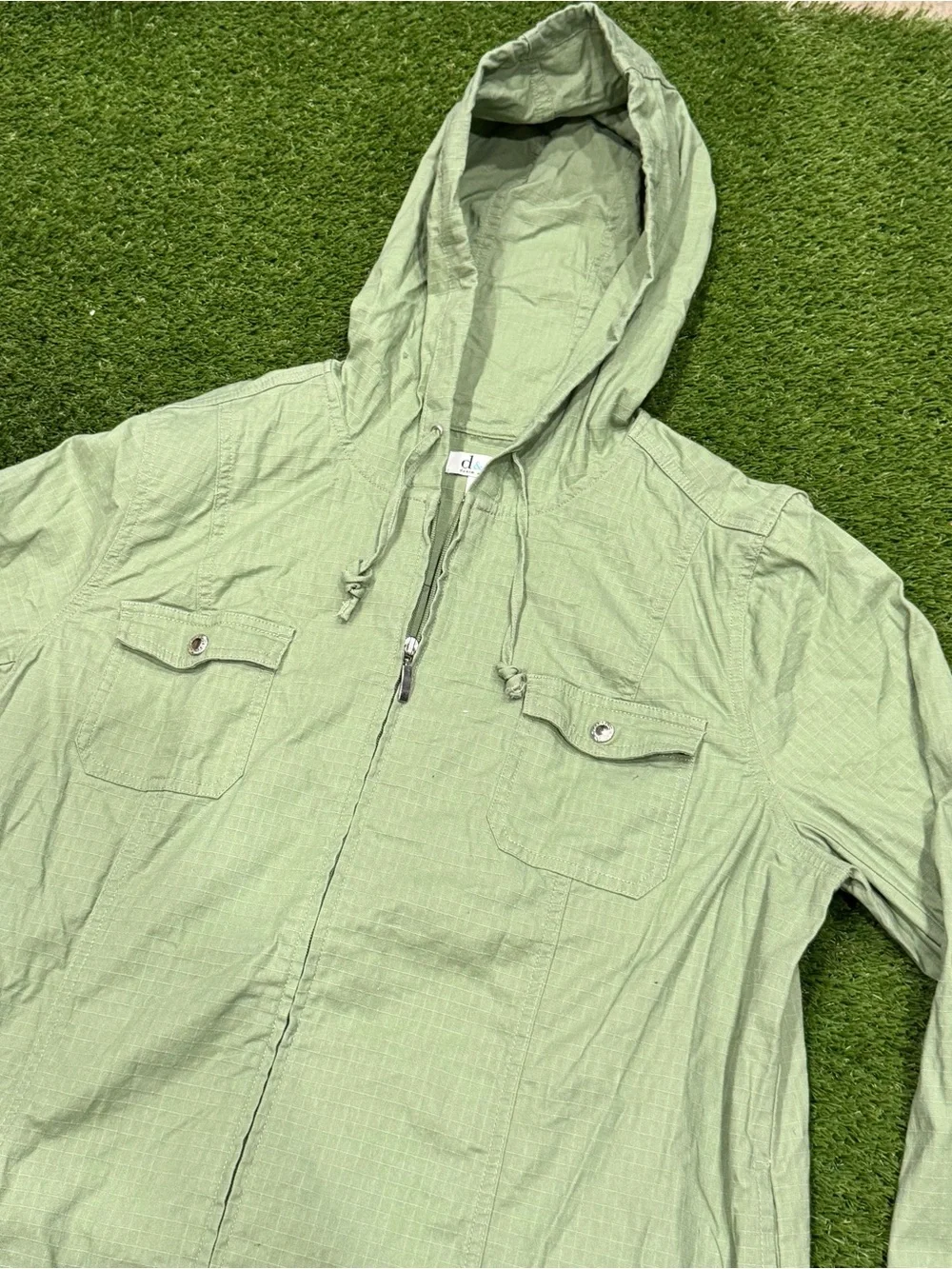 D&Co Denim + Company Women's Large Green‎ Hooded Full Zip Jacket with Pockets